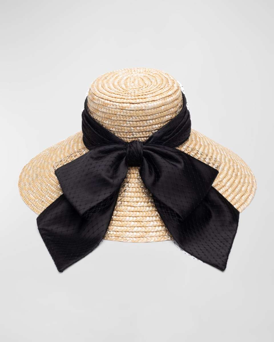 Mirabel Wide Brim Hat With Black Satin Bow